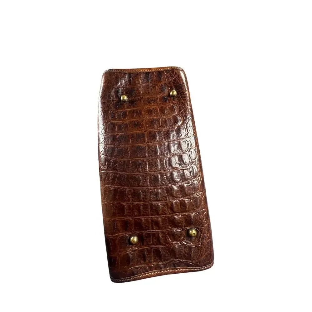 Brahmin Satchel Handbag Brown Croc Embossed Leather Classic
